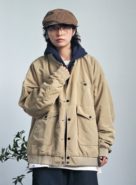 弎狸 TIP  日系复古连帽撞色假两件工装夹克男女生休闲拼接外套潮