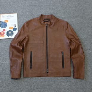 shi 口吃男装 瑕疵we 牛皮革真皮皮衣夹克外套 today 复古立领
