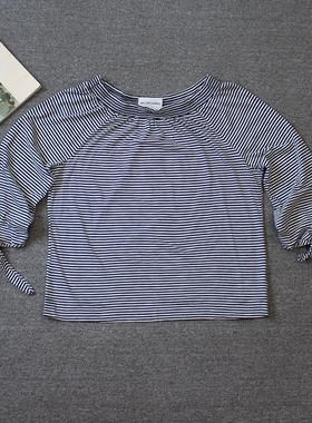 乐福佬仁 齐下副线 撤柜 女装条纹 上衣T恤 D15 we shitoday