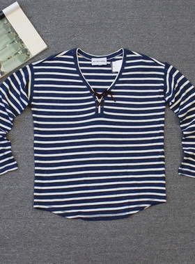 乐福佬仁 齐下副线 撤柜 女装条纹 绑带上衣 F42 we shitoday