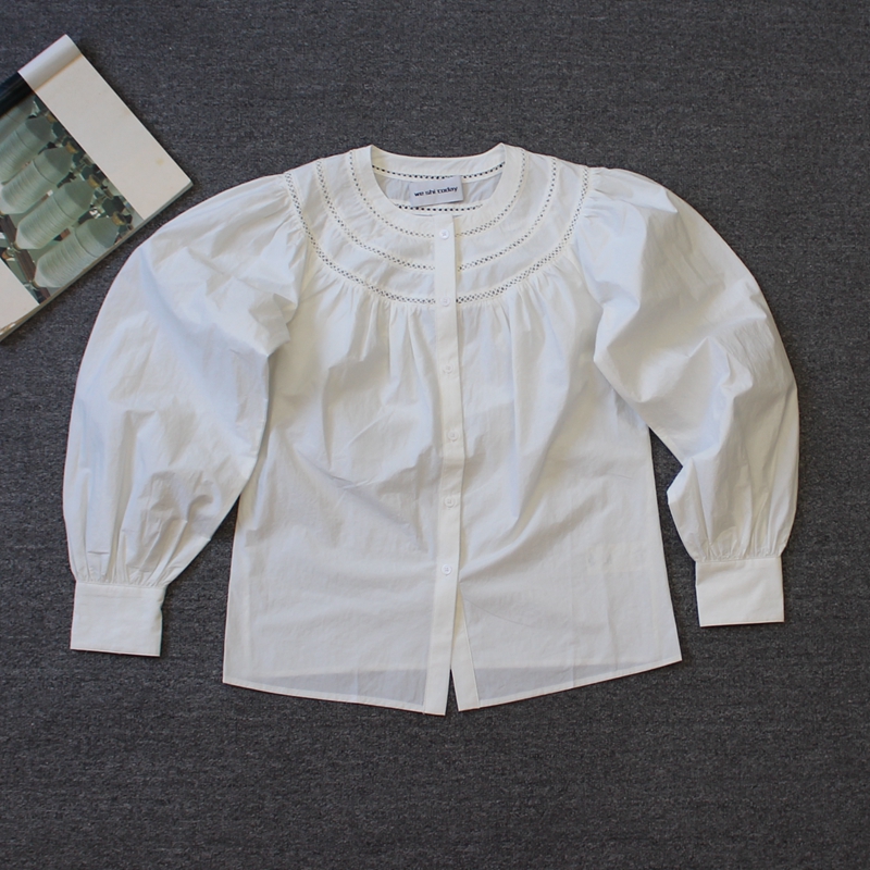 法式 圆领镂空 棉质 女装长袖衬衫 we shi today