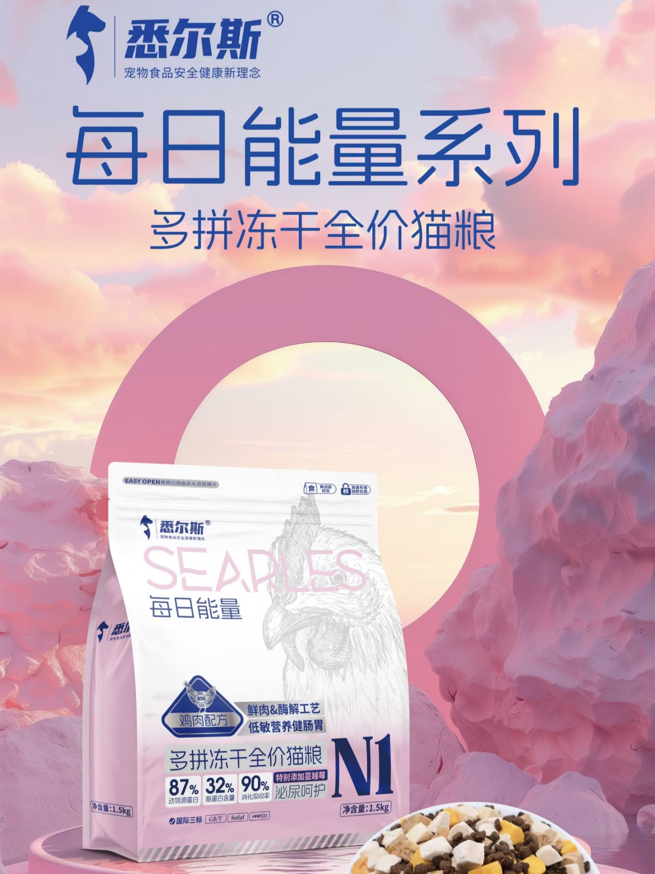 实体直发  新日期 悉尔斯冻干猫粮全价全期N1N2多拼冻干猫粮