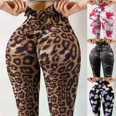 Bow Workout Yoga Pants Print Elegant Sexy Women High Waist