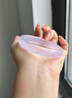 天然玛瑙手镯女款冰飘紫冰种玉镯子高冰透淡紫色玉髓非翡翠