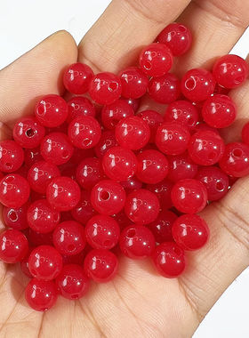6~16mm红色珠子配件实色珠diy红色仿玉珠子有孔手工编织饰品