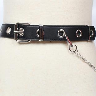 淘宝黑爆款ins火圆环女士腰带链条欧美范镂空气眼装饰凹造型皮带