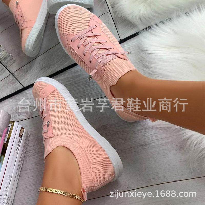 2021春秋新款女鞋欧美小白鞋圆头系带平底大码飞织学生透气单鞋女,女鞋,浅口单鞋,淘宝优惠券,粉丝福利购,淘宝优惠卷