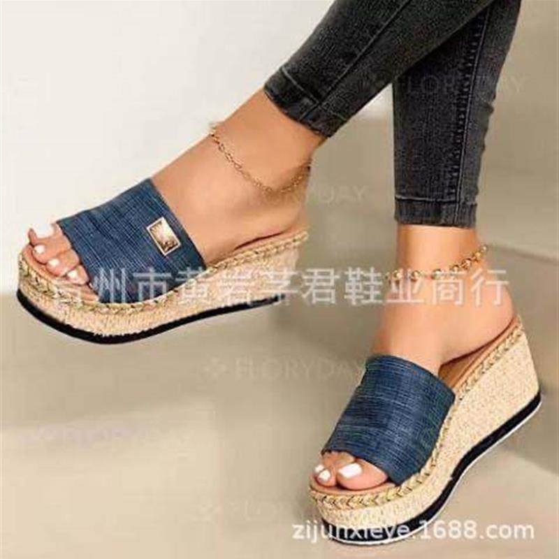 外贸拖鞋女2021年新款大码厚底坡跟鞋时尚亚马逊wish凉鞋43女,女鞋,一字拖,淘宝优惠券,粉丝福利购,淘宝优惠卷