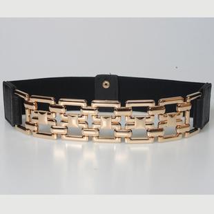 欧美时尚粗链条腰带女束腰显瘦松紧弹力宽腰封简约装饰连衣裙皮带