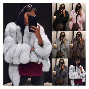 2026 women clothes欧美新款貂毛海宁仿狐狸毛皮草外套女装中长款