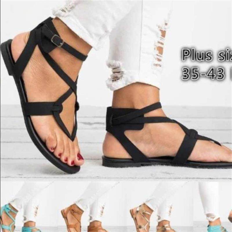 Wish爆款2018夏季欧美新款系带夹脚平底凉鞋脚环绑带外贸大码女鞋,女鞋,时装凉鞋,淘宝优惠券,粉丝福利购,淘宝优惠卷