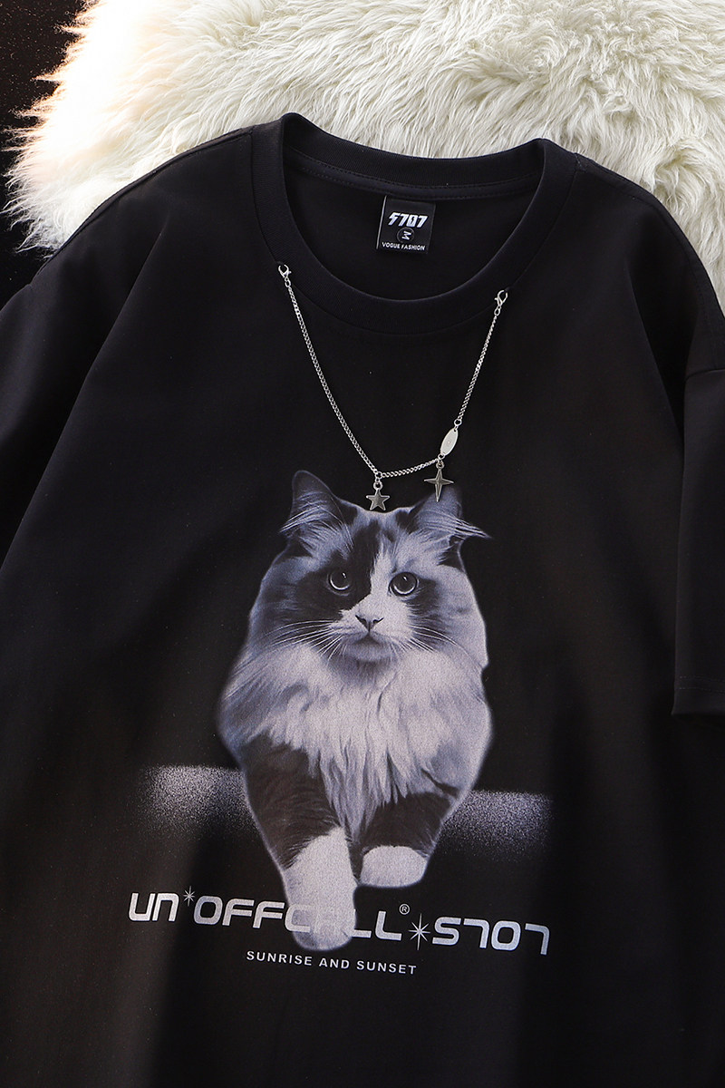 （高品质）260克双纱设计感小猫直喷印花短袖T恤1015-T500-P50,男装T恤,四季星座1015