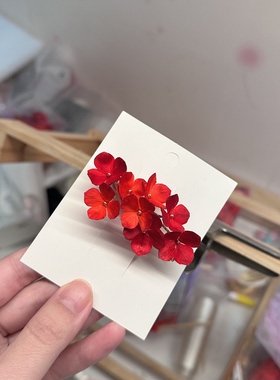 非遗红色绣球发夹蚕丝手工制作发饰发簪