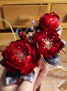 云中手作发梳蚕丝古风汉服绒花