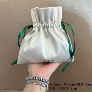 海籃芝迷米杏色厚實絲稠抽繩袋化妝包收納包 值得入