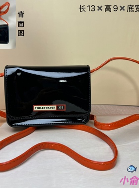 新款3CE黑色漆皮亮面翻盖单肩斜挎小包简约化妆包收纳