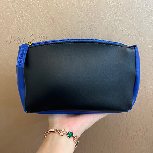 雅诗兰黛黑蓝撞色PU化妆包零钱包 便携手拿包收纳包