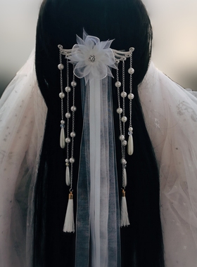 超仙款小仙女汉服头饰发夹中国风发饰古风飘带头花发卡中国风后压