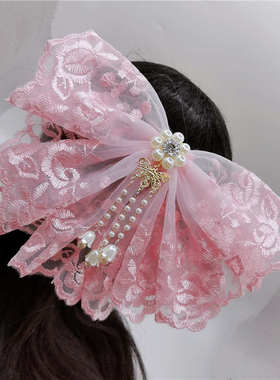 蕾丝刺绣蝴蝶结日韩夏季洛丽塔发饰公主范手工布艺女流苏发夹09