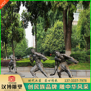 玻璃钢仿铜拉纤人物雕塑景观广场民俗民风纤夫雕塑铜雕拉纤场景像