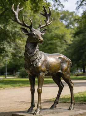铸铜小鹿雕塑定制厂家户外景区公园梅花鹿麋鹿雕塑青铜落地摆件