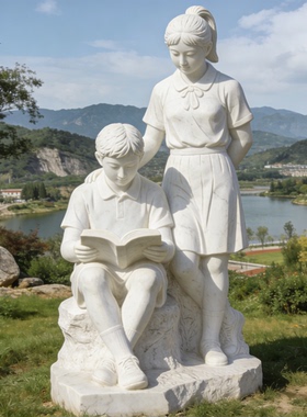 汉白玉校园主题读书雕塑定制