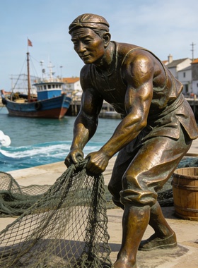 铸铜渔民主题景区人物雕塑厂家