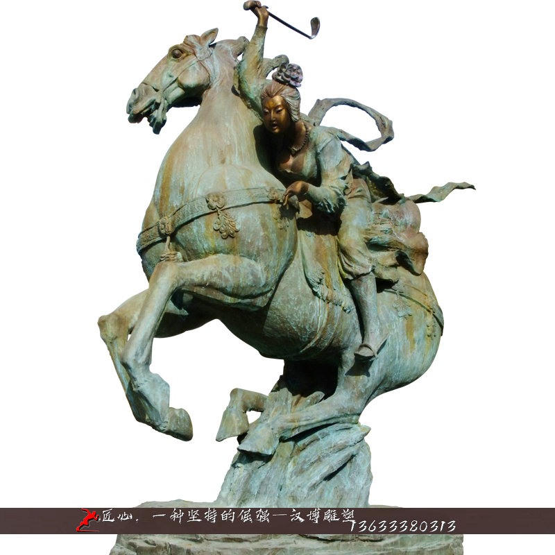 玻璃钢仿铜人物定制户外大型雕像制作城市景观雕塑骑马人马球铜雕