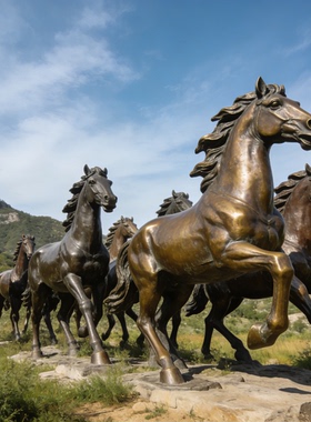 铸铜奔马雕塑定制厂家户外景区展馆公园八骏马雕塑青铜落地摆件