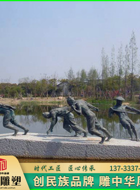 玻璃钢纤夫户外民俗人物雕塑