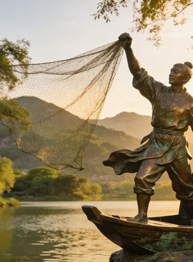 渔民主题人物雕塑定制户外古街景区铜雕玻璃钢民俗小品厂家定制