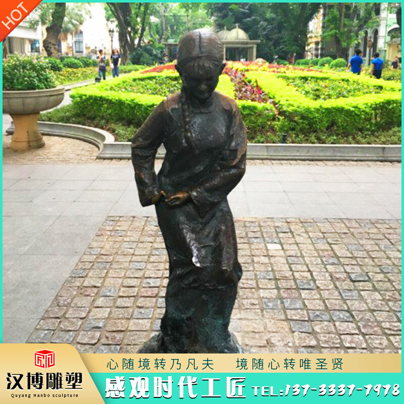 玻璃钢古代礼仪文化雕塑小女孩行礼铸铜摆件户外步行街民俗小品