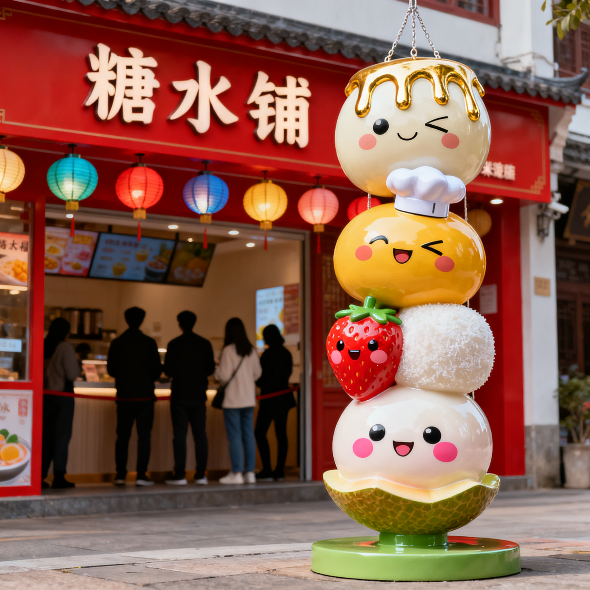 玻璃钢彩绘卡通雕塑定制糖水铺门口公仔门头商场步行街景观摆件