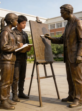 铸铜学生看书雕塑定制校园主题人物铜像户外公园图书馆摆件定制