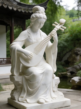 汉白玉古典弹琵琶人物雕塑定制户外景区公园景观石雕塑像定制厂家