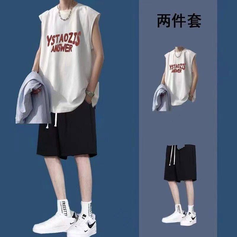 夏季男士纯棉背心套装无