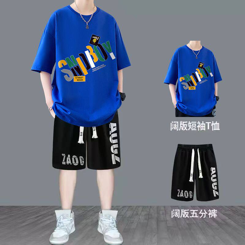 青少年夏季阔版套装男生