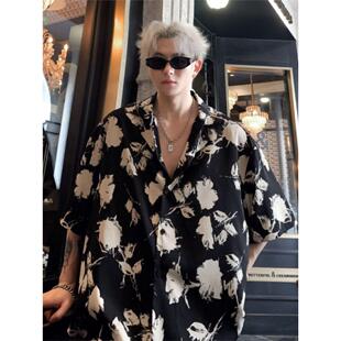 短袖夏天痞帅高级感外法式古巴领花衬衫男款套性张力穿搭冰丝衬衣