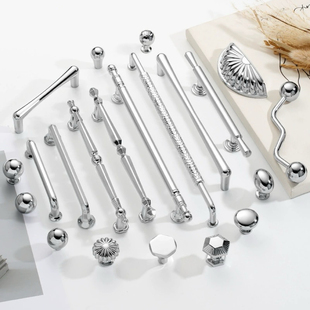 法式亮铬银色衣柜门实心单孔小拉手现代简约橱柜抽屉家具门把手