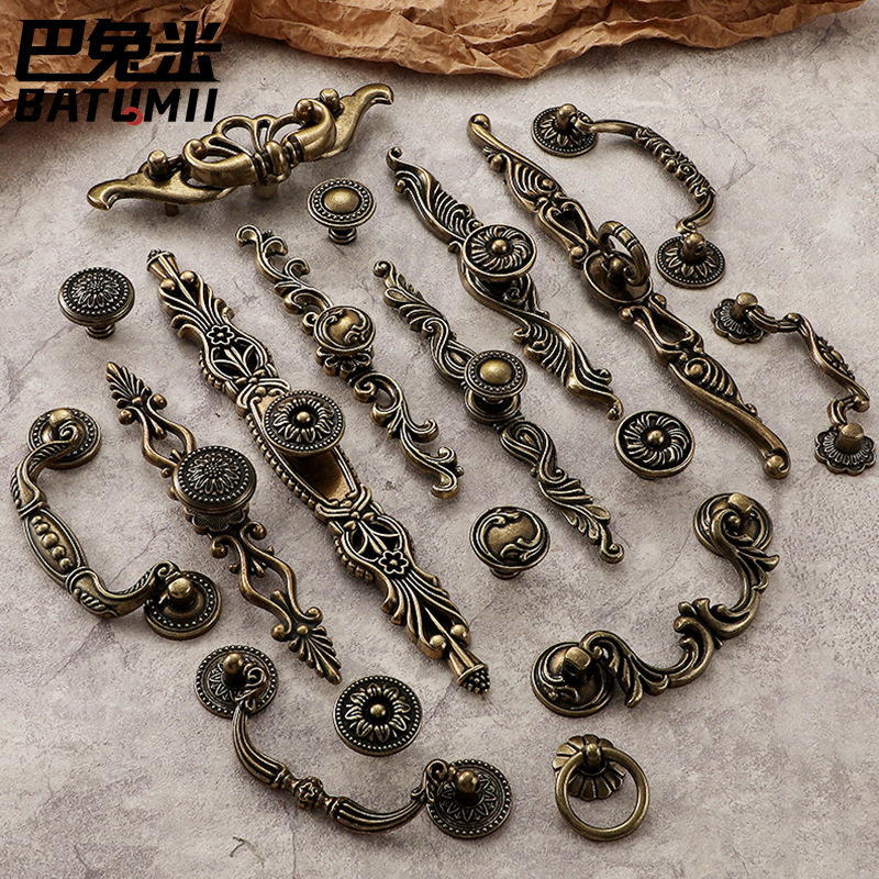 中式衣柜抽屉长形拉手五金把手复古鞋柜床头柜精黄色仿古单孔拉环