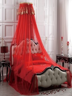 新款 少女心公主单门重工刺绣红色结婚床上用品床头帘婚庆拉链床幔