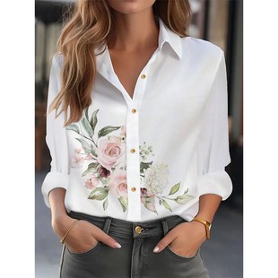 buckle top印花系扣长袖 long casual 休闲上衣女 sleeved Printed