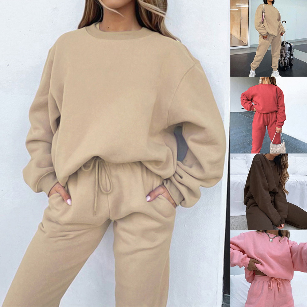 Winter Thick Warm Hooded Sweatshirt Jogger Pants Suit