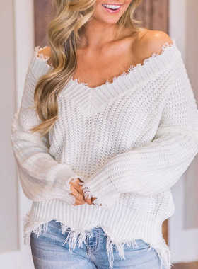 stressed  Sweaters Female Tops Long Sleeve Pullover Knitwear