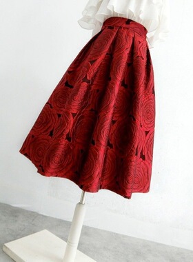 立体花中长高腰裙女 Three dimensional flower long waist skirt
