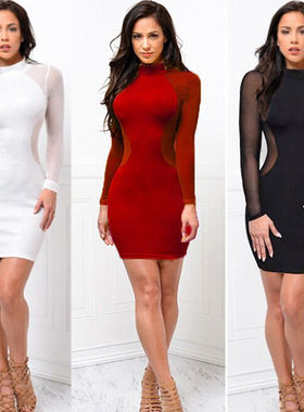 ustado Sexy ajustado de manga larga transparente para fiesta