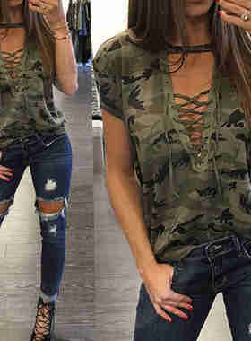 Loose Blouse Summer Lace Up Casual Blouses Shirts Tops