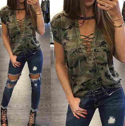 Loose Blouse Summer Lace Up Casual Blouses Shirts Tops