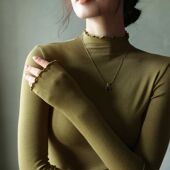 女士上衣 long Half 半高领木耳边打底长袖 high neck sleeved top
