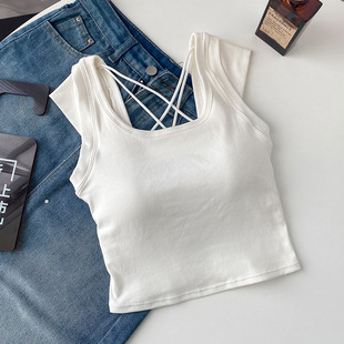Solid color short sleeveless suspender纯色短款无袖吊带上衣女